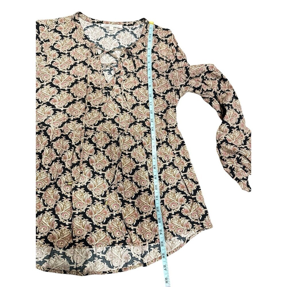 Daniel Rainn Boho Paisley Lace-Up Blouse Black Cream Long Sleeve Size S - Picture 7 of 8